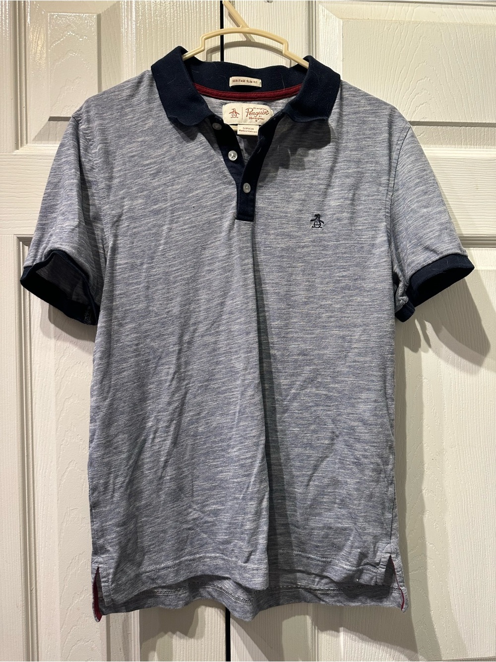 Original Penguin Heather Blue Polo with Navy Collar